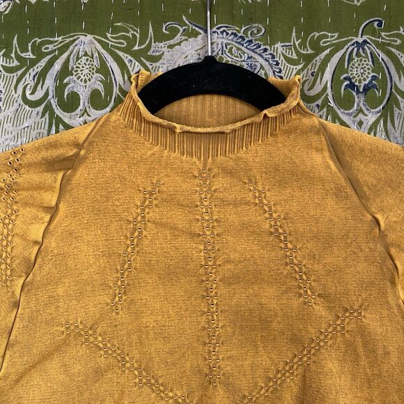 Free People Dark Mustard Good Karma Hi-Neck Layer Top Size Medium/ Large - Picture 3 of 15